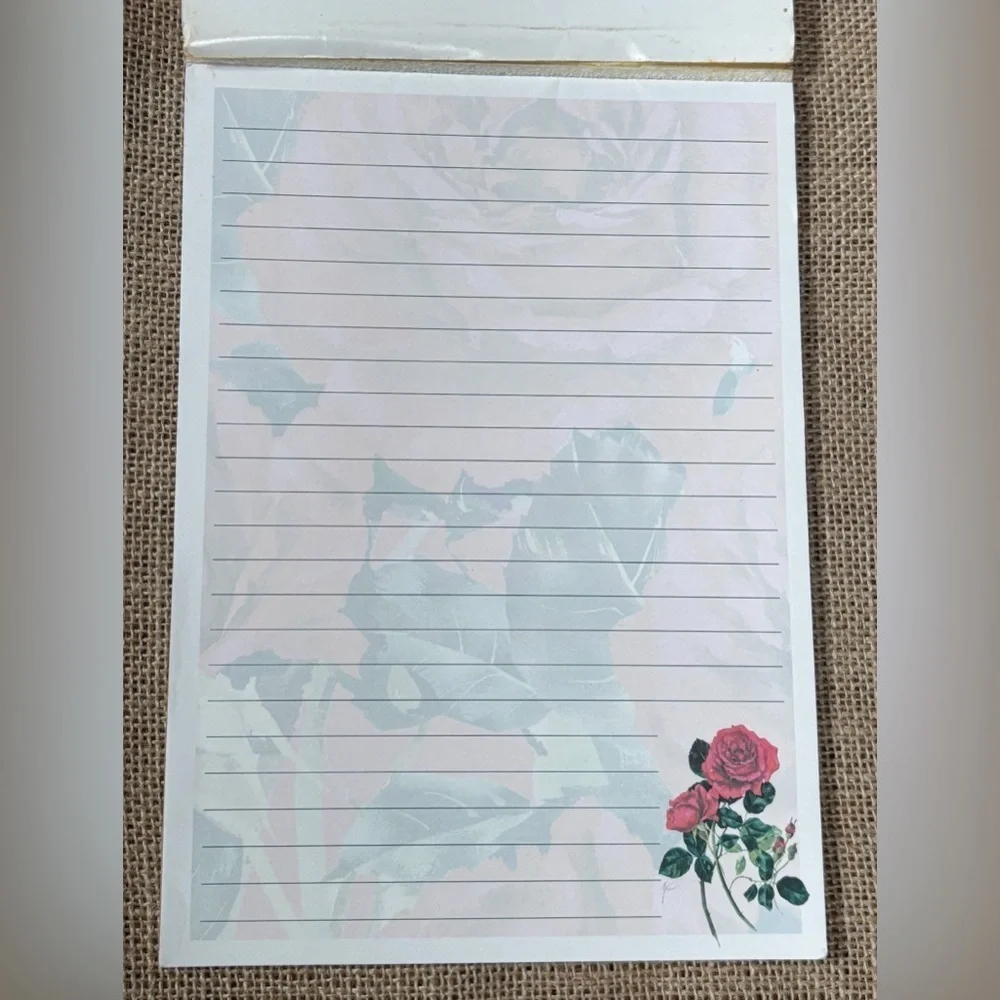 Vintage Stuart Hall Pink Rose Flower Stationery Pad Lined Paper INCOMPLETE READ